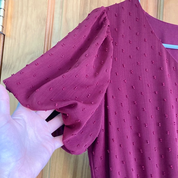 Jessakae burgundy Highbury elegant dress with puffed sleeves and front buttons - Picture 5 of 11